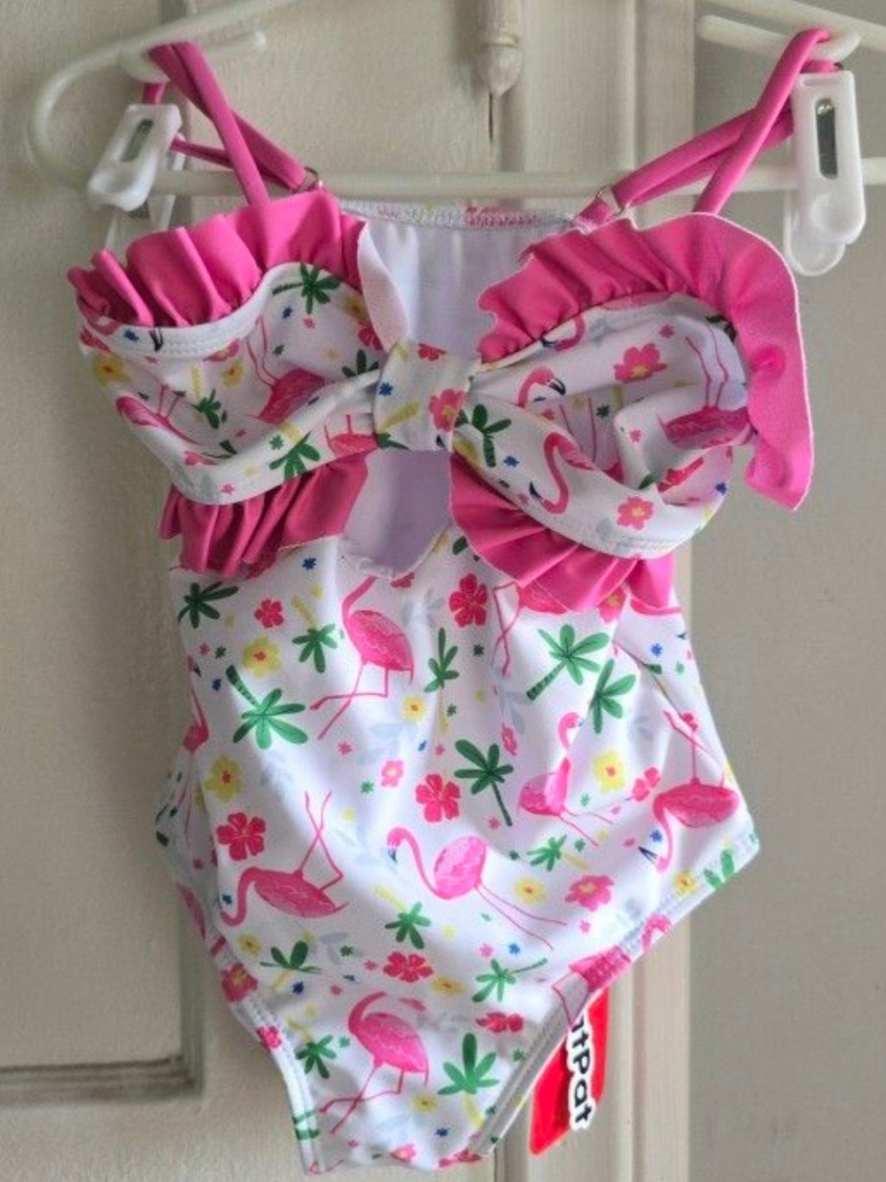 PatPat White & Pink Flamingo Ruffle One-Piece Swimsuit